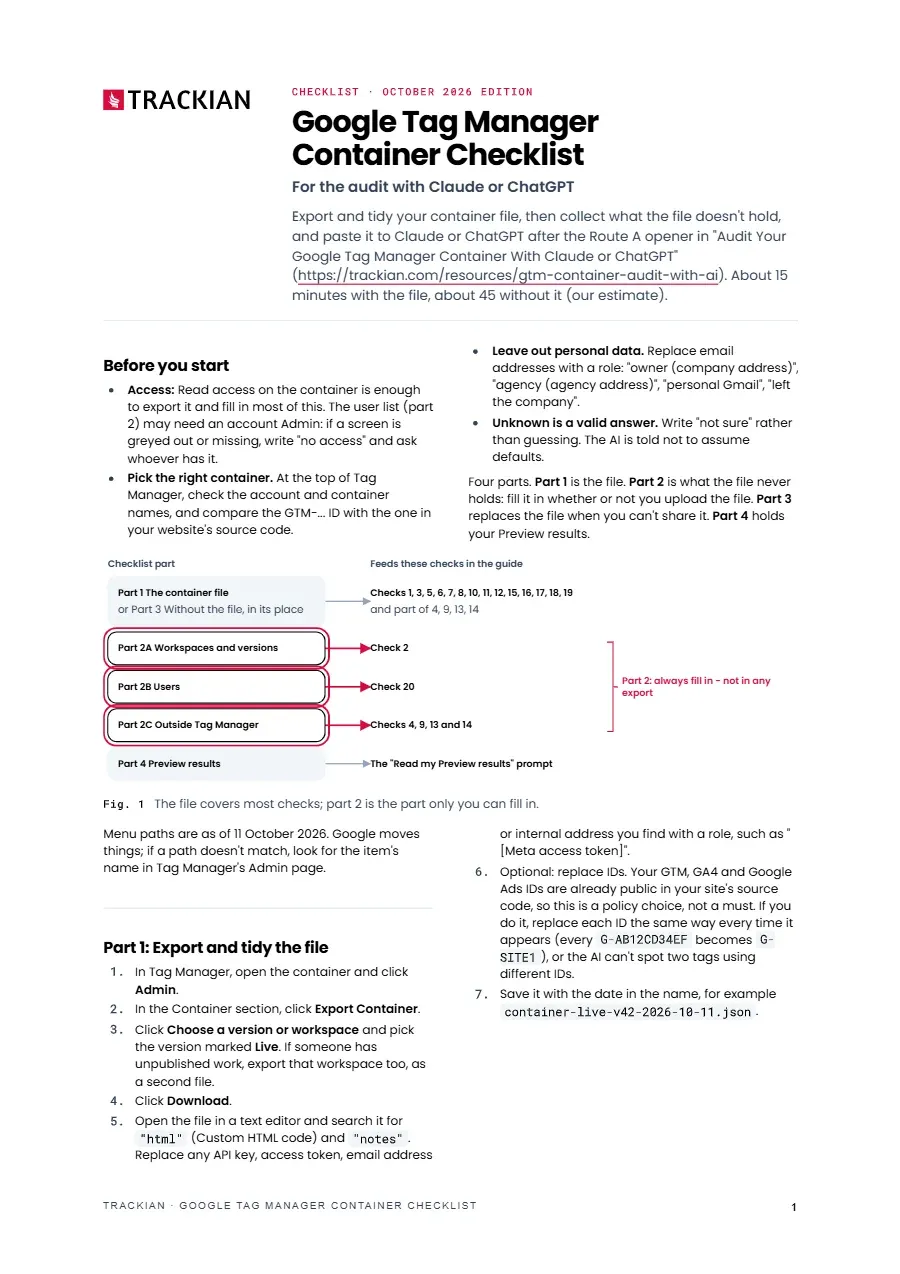 Page 1 of Google Tag Manager Container Checklist
