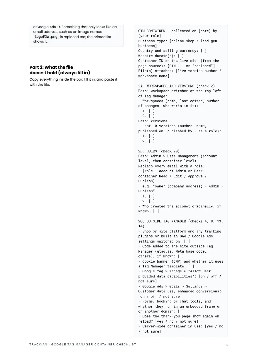 Page 3 of Google Tag Manager Container Checklist