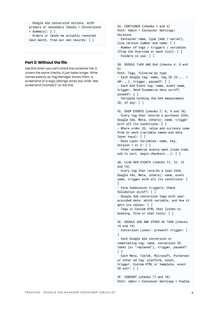 Page 4 of Google Tag Manager Container Checklist