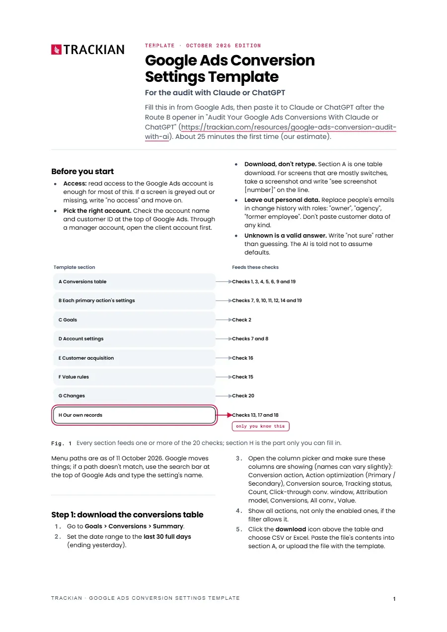 Page 1 of Google Ads Conversion Settings Template