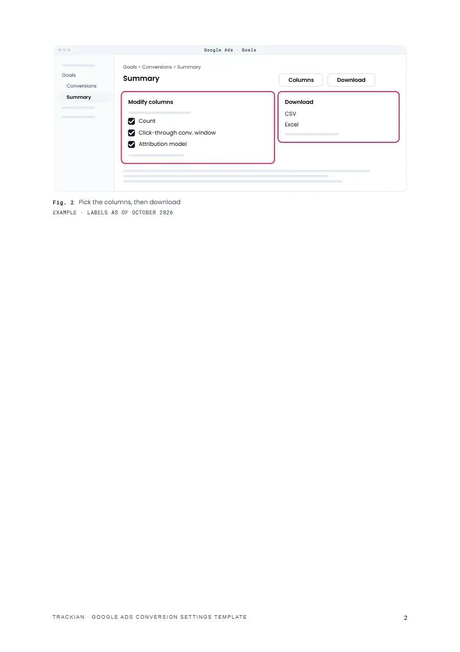 Page 2 of Google Ads Conversion Settings Template