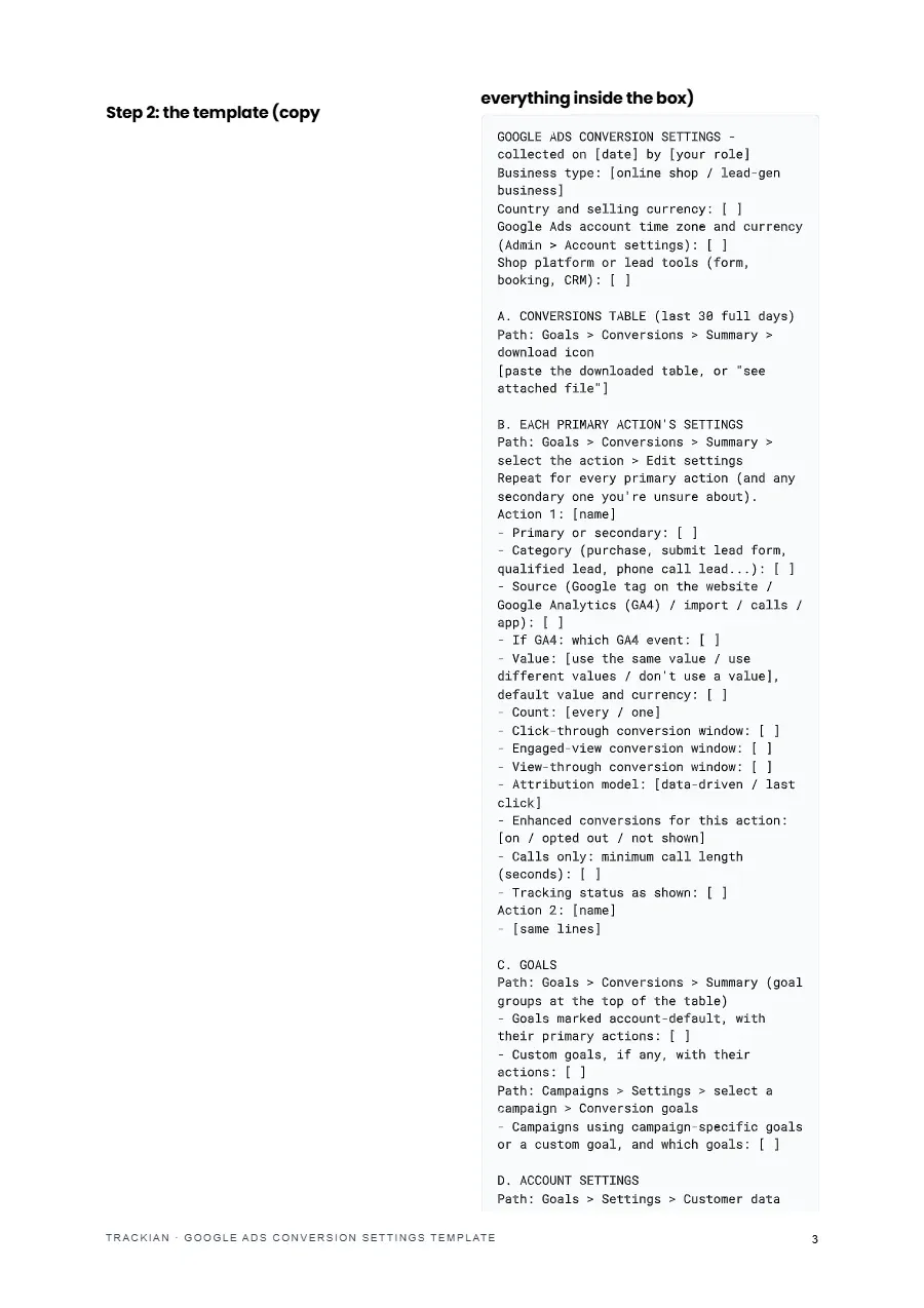 Page 3 of Google Ads Conversion Settings Template
