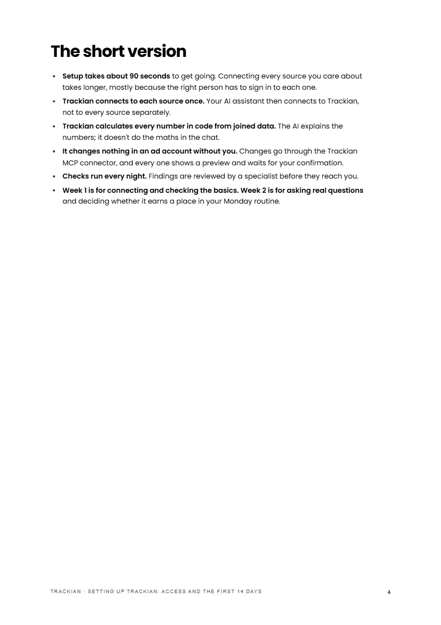 Page 5 of Setting Up Trackian: Access and the First 14 Days