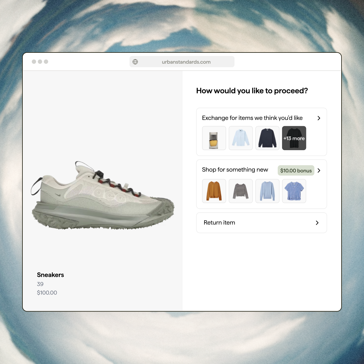 Exchange options in the return portal